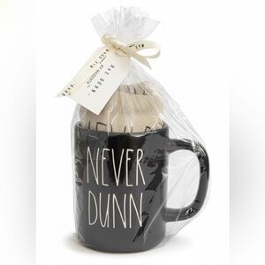 RAE DUNN Tea Towel and Mug Set “NEVER DUNN” NWT